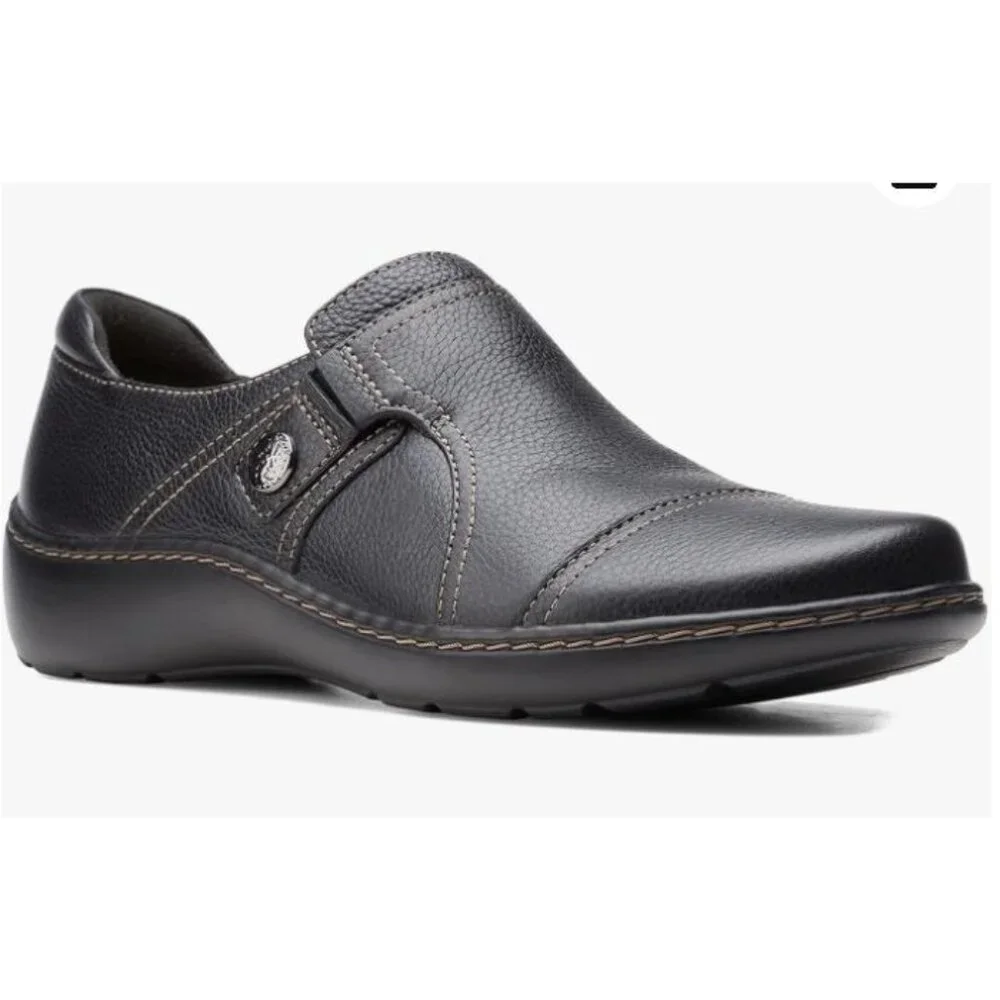 Clarks Cora Poppy Loafers Slip On Black Leather Size US 10 EU 41.5 $90 [jb] - Picture 2 of 16